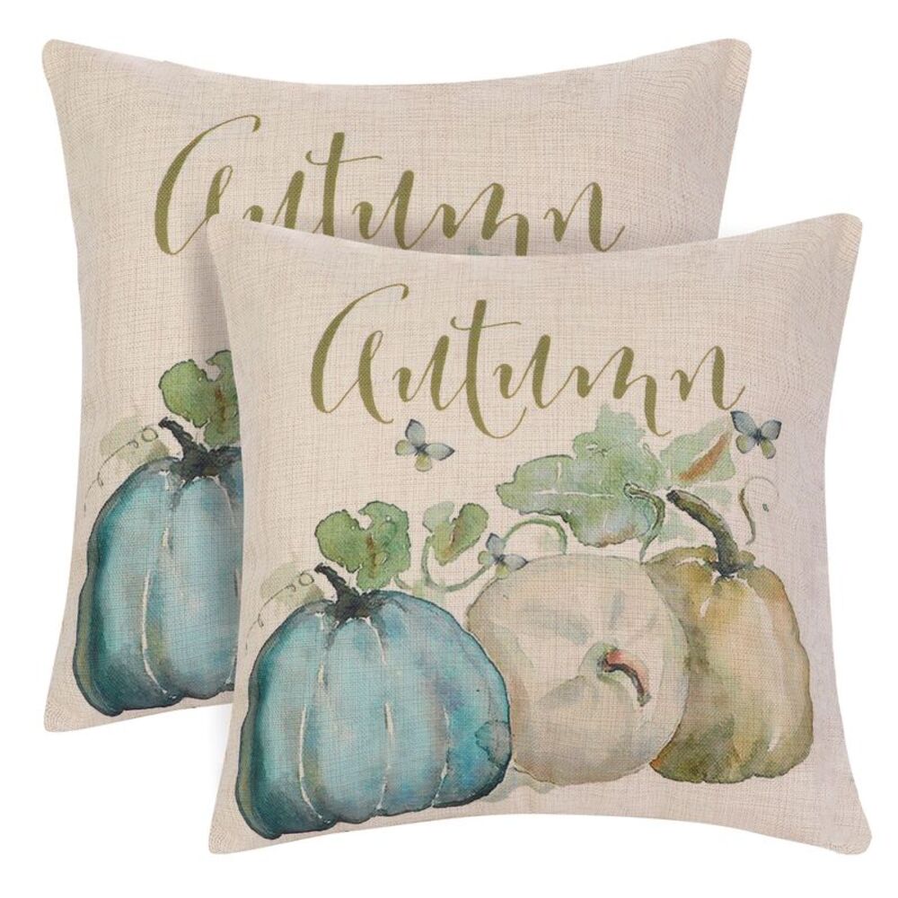2pcs Pumpkin Printed Throw Pillow Covers Cotton Linen Cushion Covers 18x18 Inch